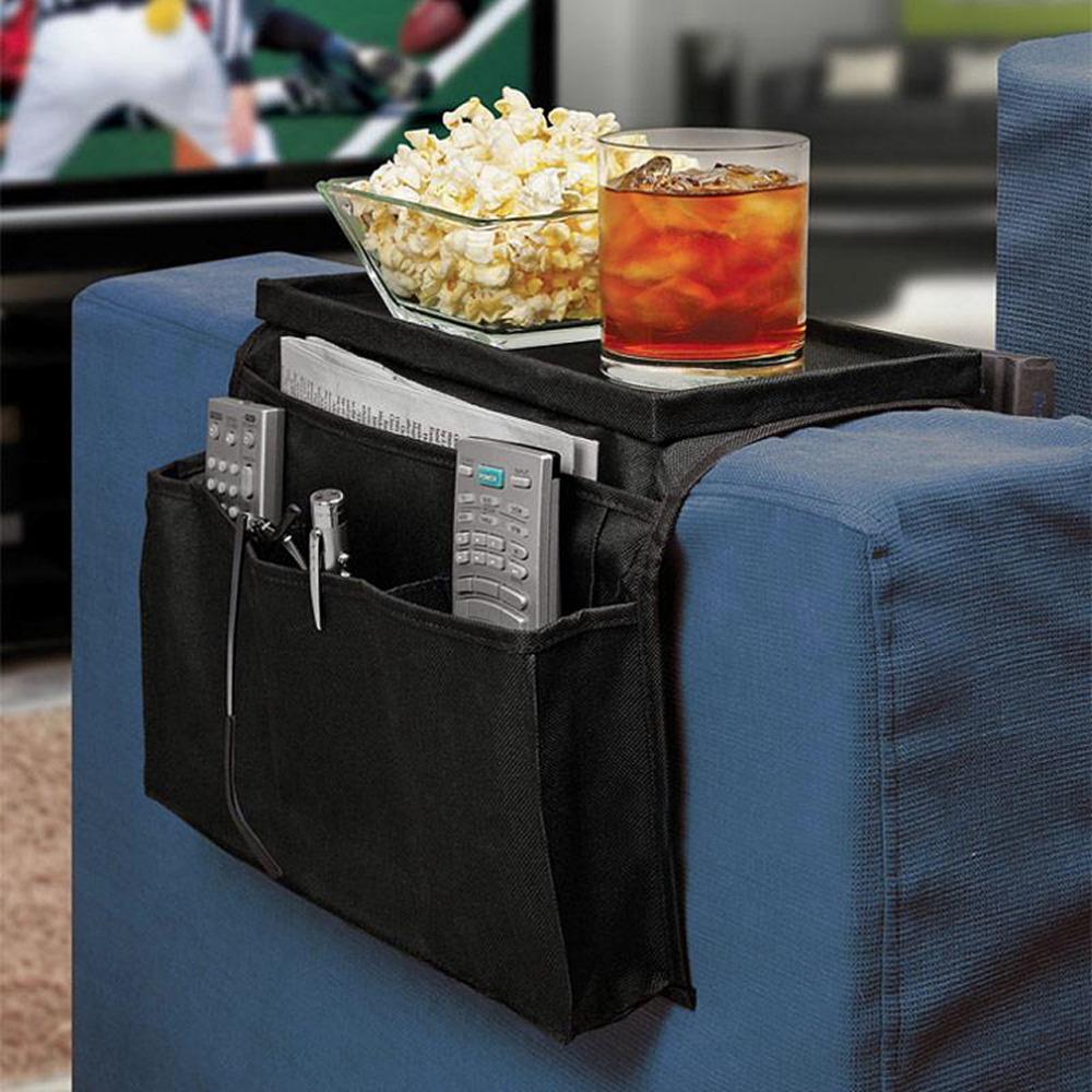 Sofa Armrest Organizer with Tray and Remote Pockets
