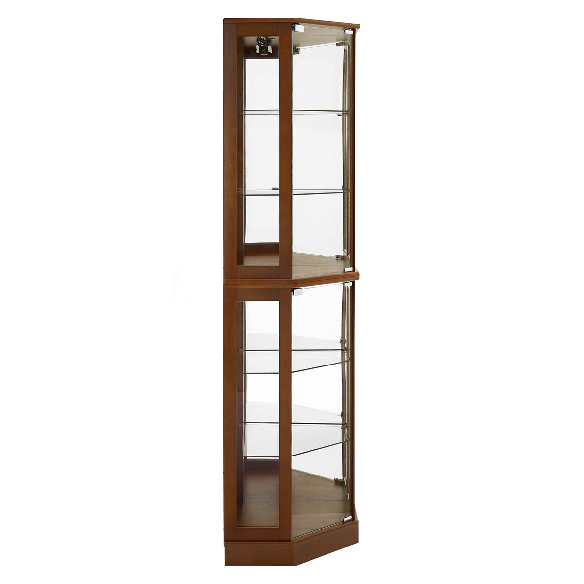 Walnut Corner Curio Cabinet with Light and Mirror