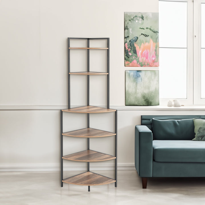 6-Tier Corner Bookshelf for Small Rooms, Metal Frame