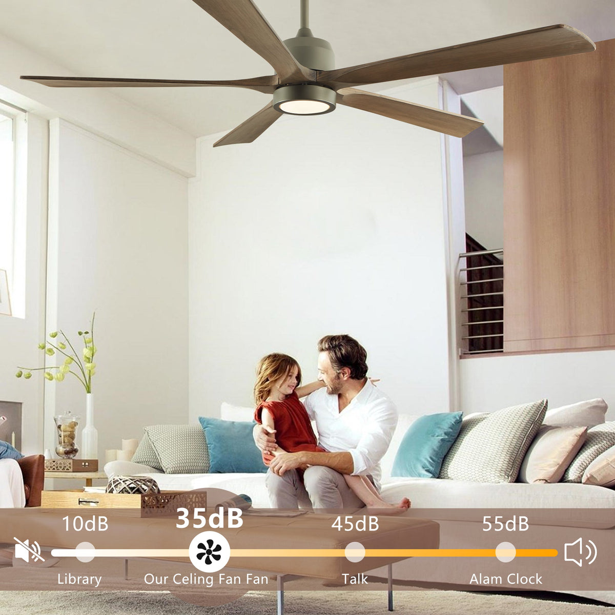 Solid Wood Ceiling Fan with Reversible Motor and Light