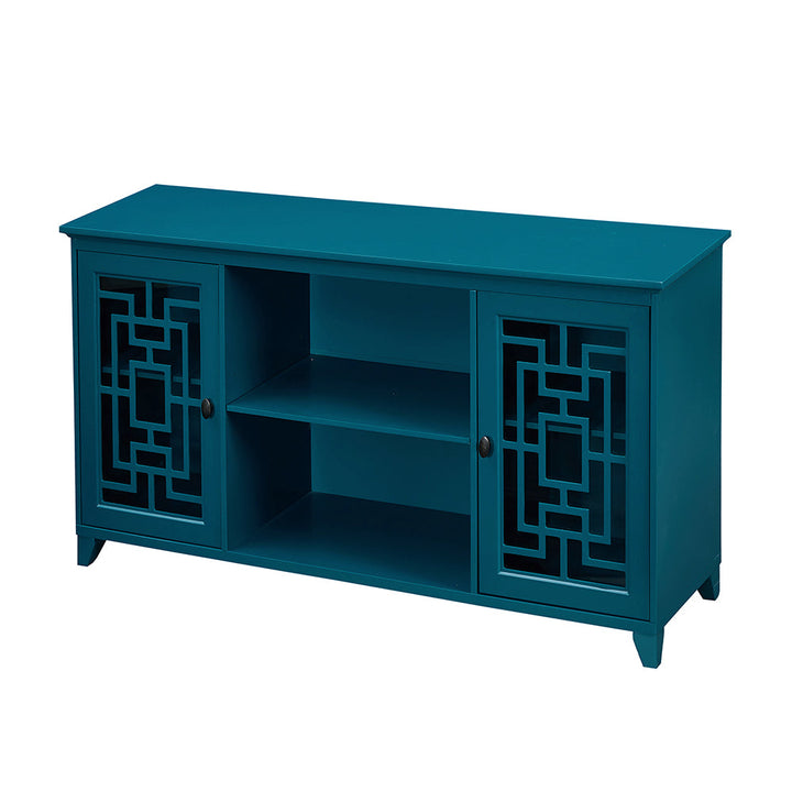 Teal Sideboard Buffet Cabinet with Lattice Glass Doors