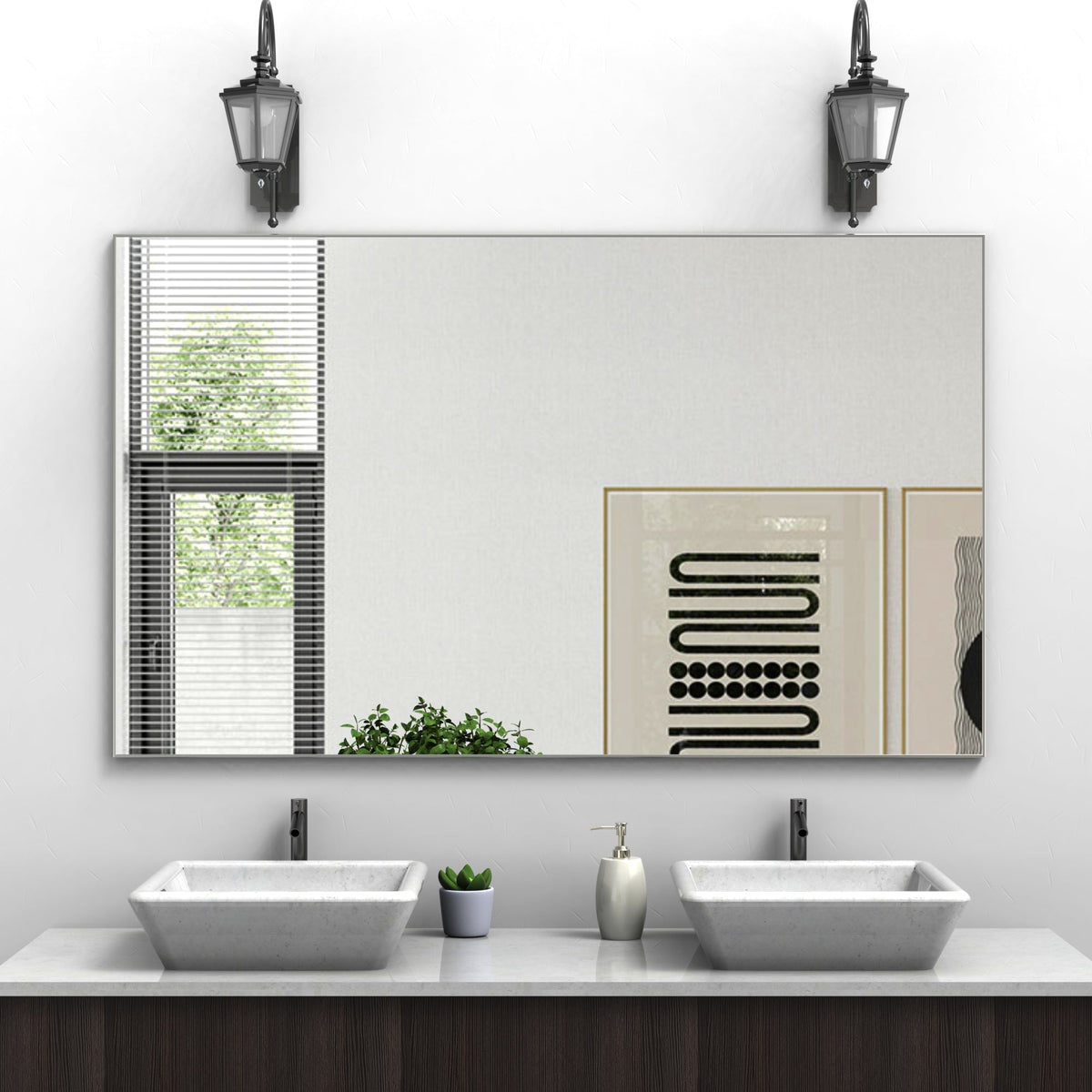 Oversized Bathroom Wall Mirror, 60 x 36 Inch Silver Frame