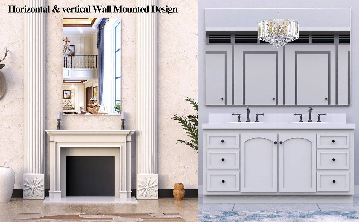 Oversized Bathroom Wall Mirror, 60 x 36 Inch Silver Frame