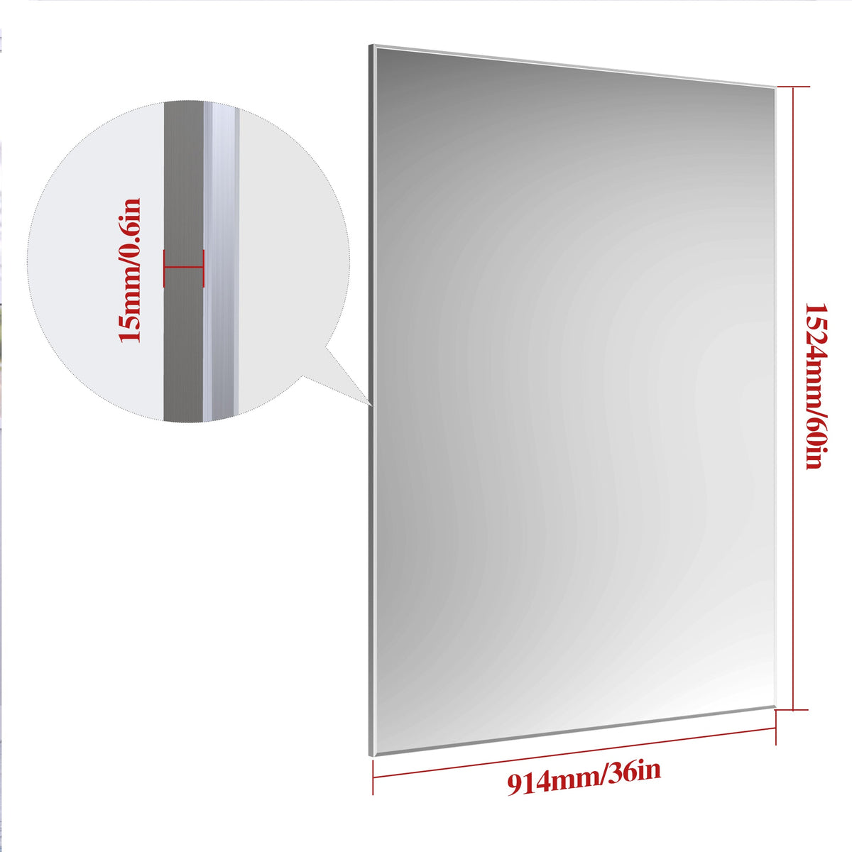 Oversized Bathroom Wall Mirror, 60 x 36 Inch Silver Frame
