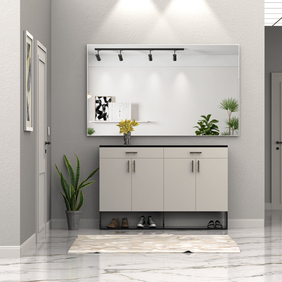 Oversized Bathroom Wall Mirror, 60 x 36 Inch Silver Frame