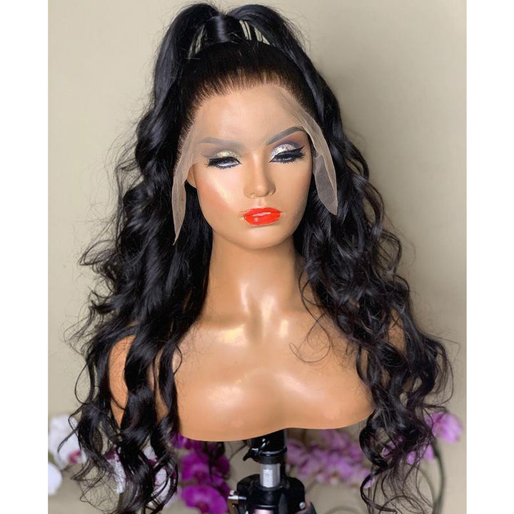 Long Lace Front Wig for Glossy, Voluminous Black Waves