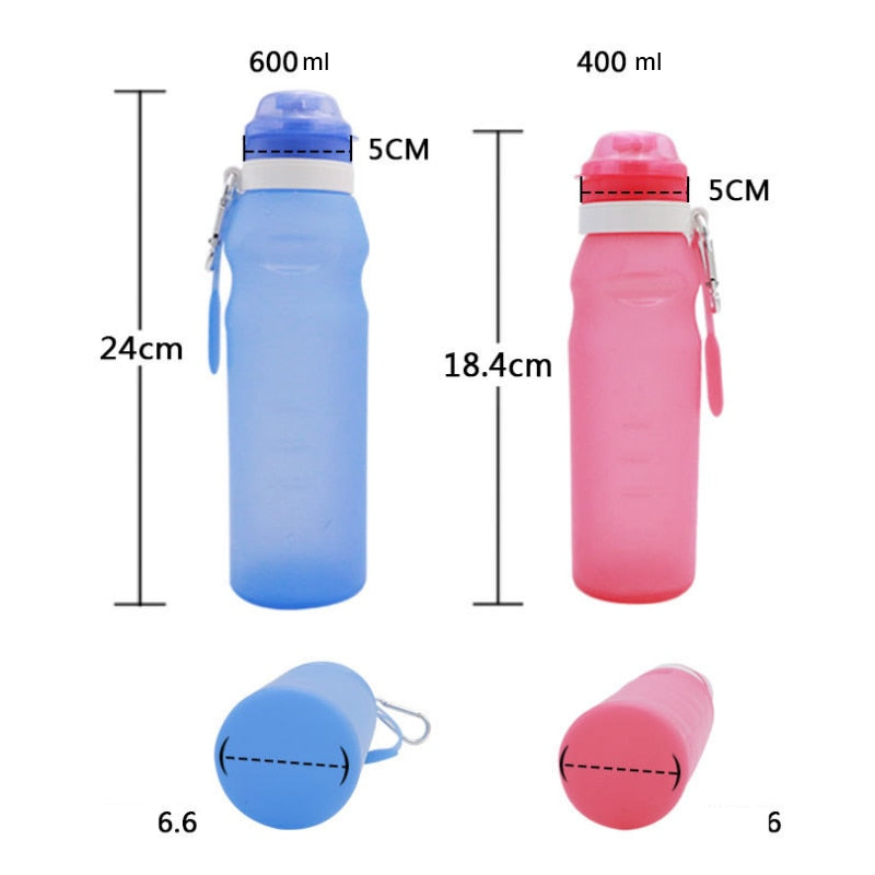 Collapsible Silicone Water Bottle 600ml for Hiking