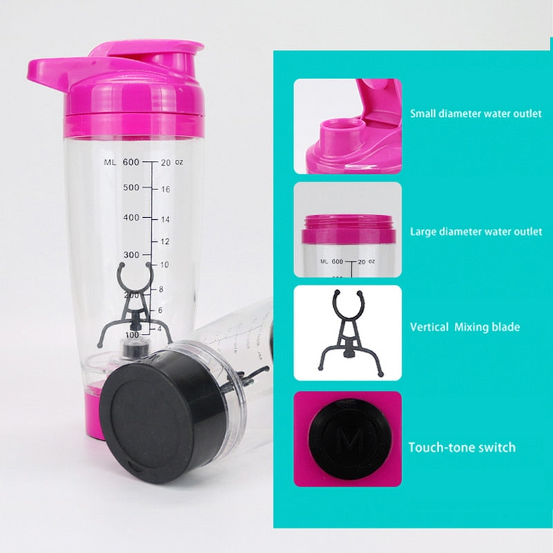 Electric Protein Shaker Bottle 600ml, Hands-Free Mixing