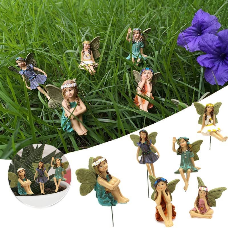 Garden Fairy Statues Set of 6 Resin Plant Stake Fairies