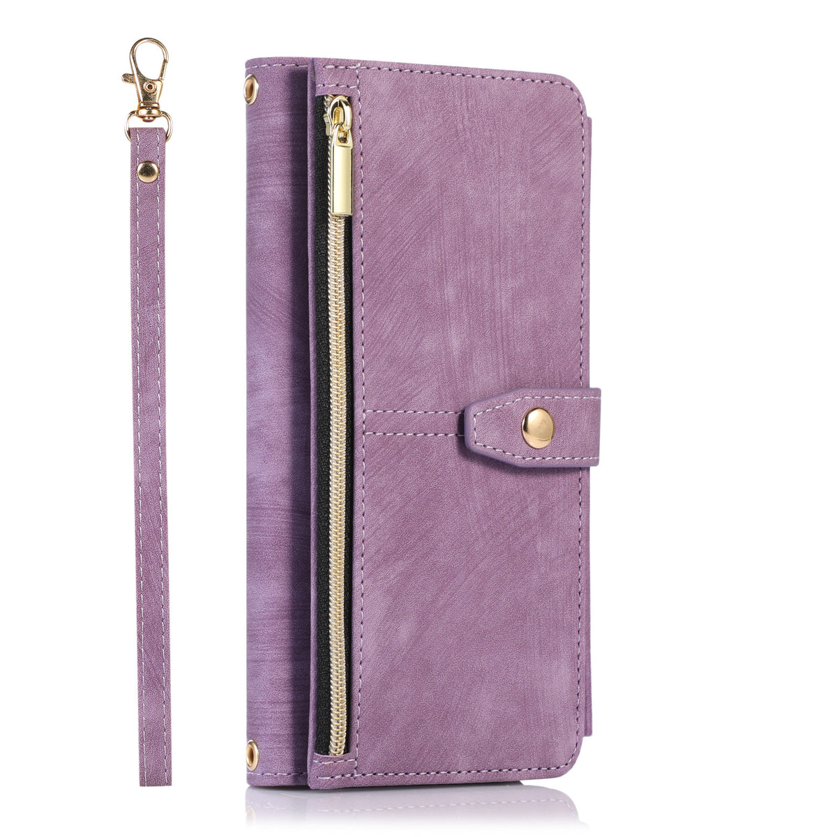 iPhone 14 Pro Max Flip Wallet Case, Purple Leather