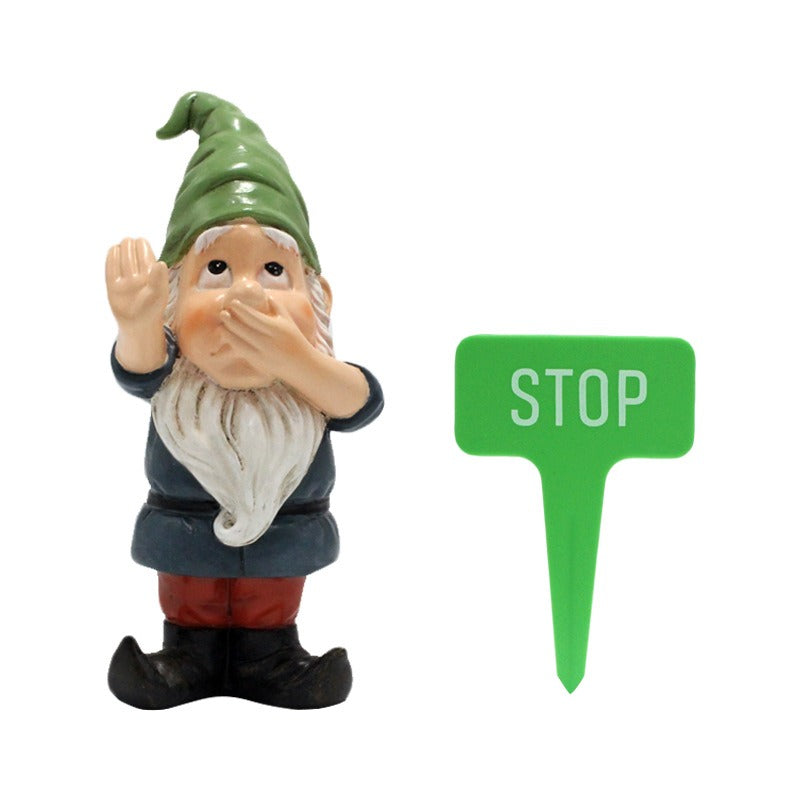 Hush Garden Gnome with STOP Sign Plant Stake