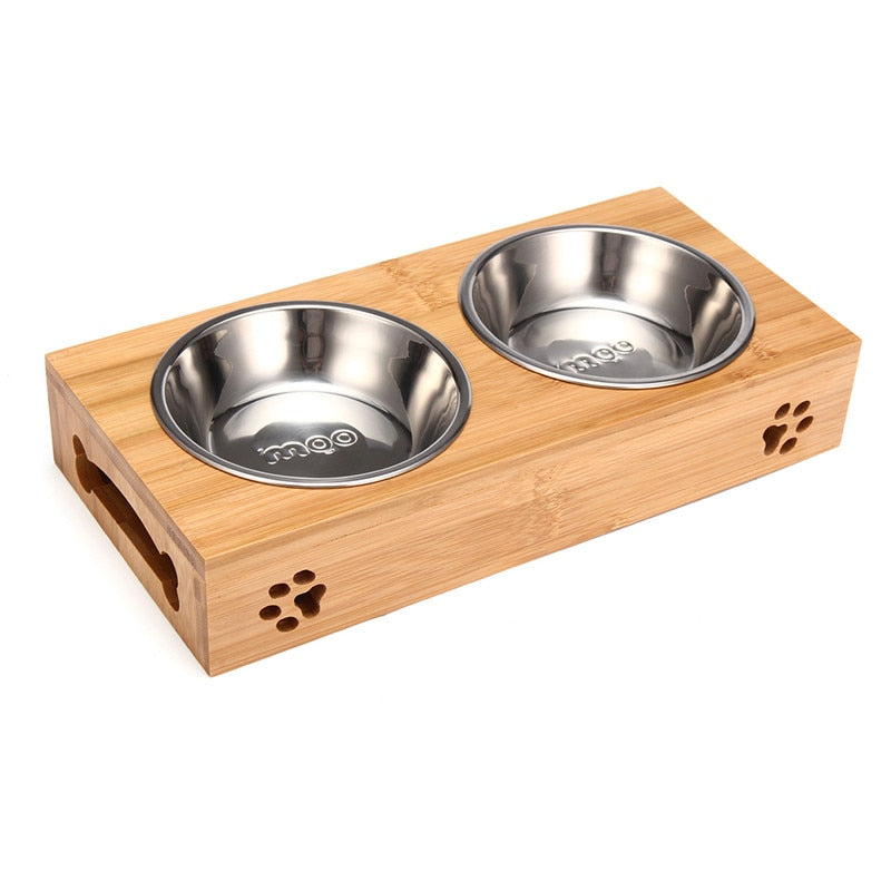 Elevated Dog & Cat Bowls with Bamboo Feeding Stand