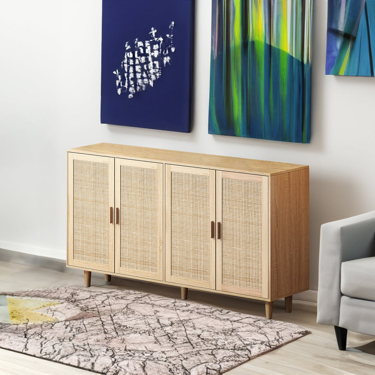 Rattan-Look Storage Cabinet with 4 Doors for Any Room