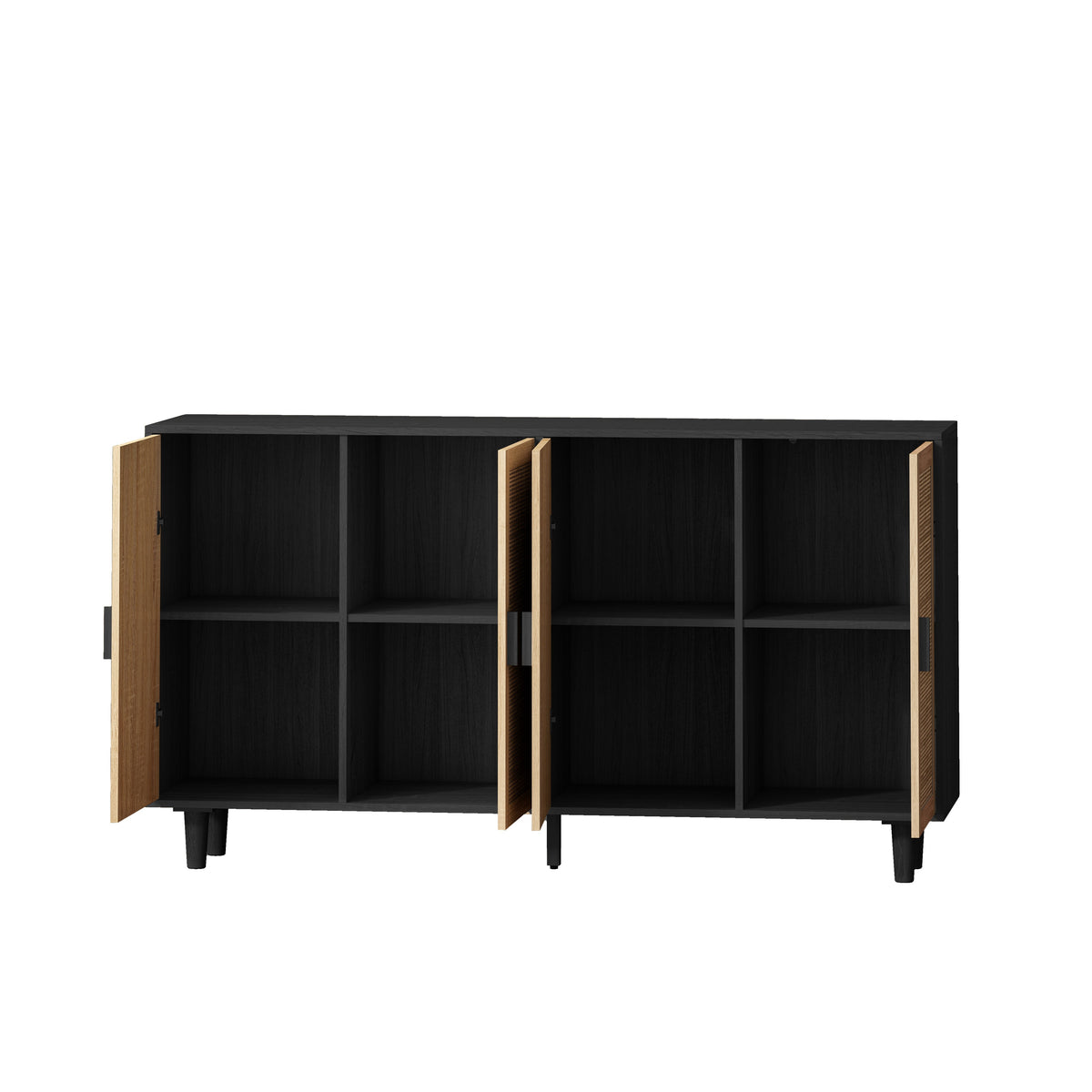 Rattan Storage Cabinet with 4 Doors, Black Sideboard