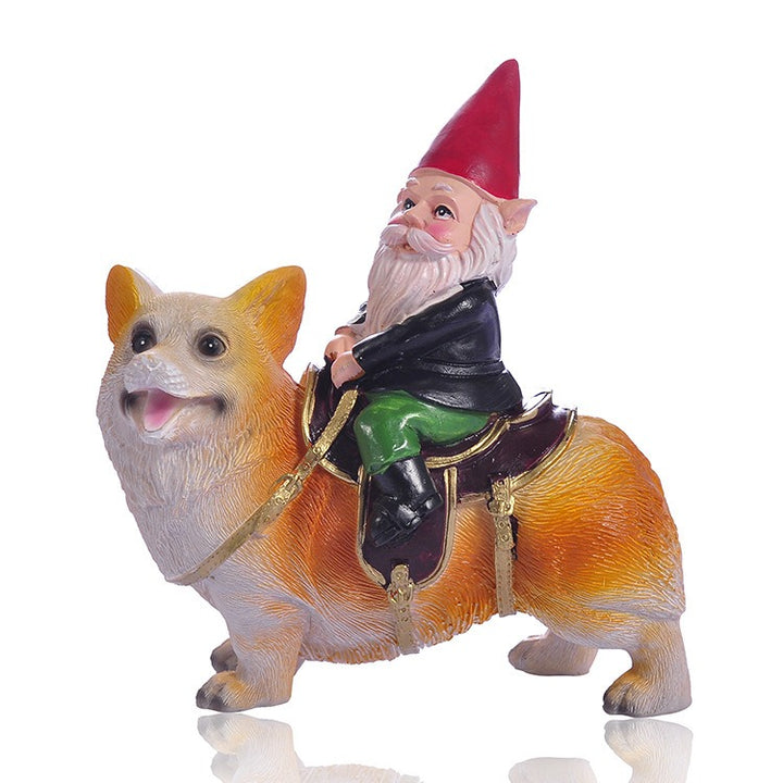 Gnome Riding Corgi Garden Statue for Outdoor Decor