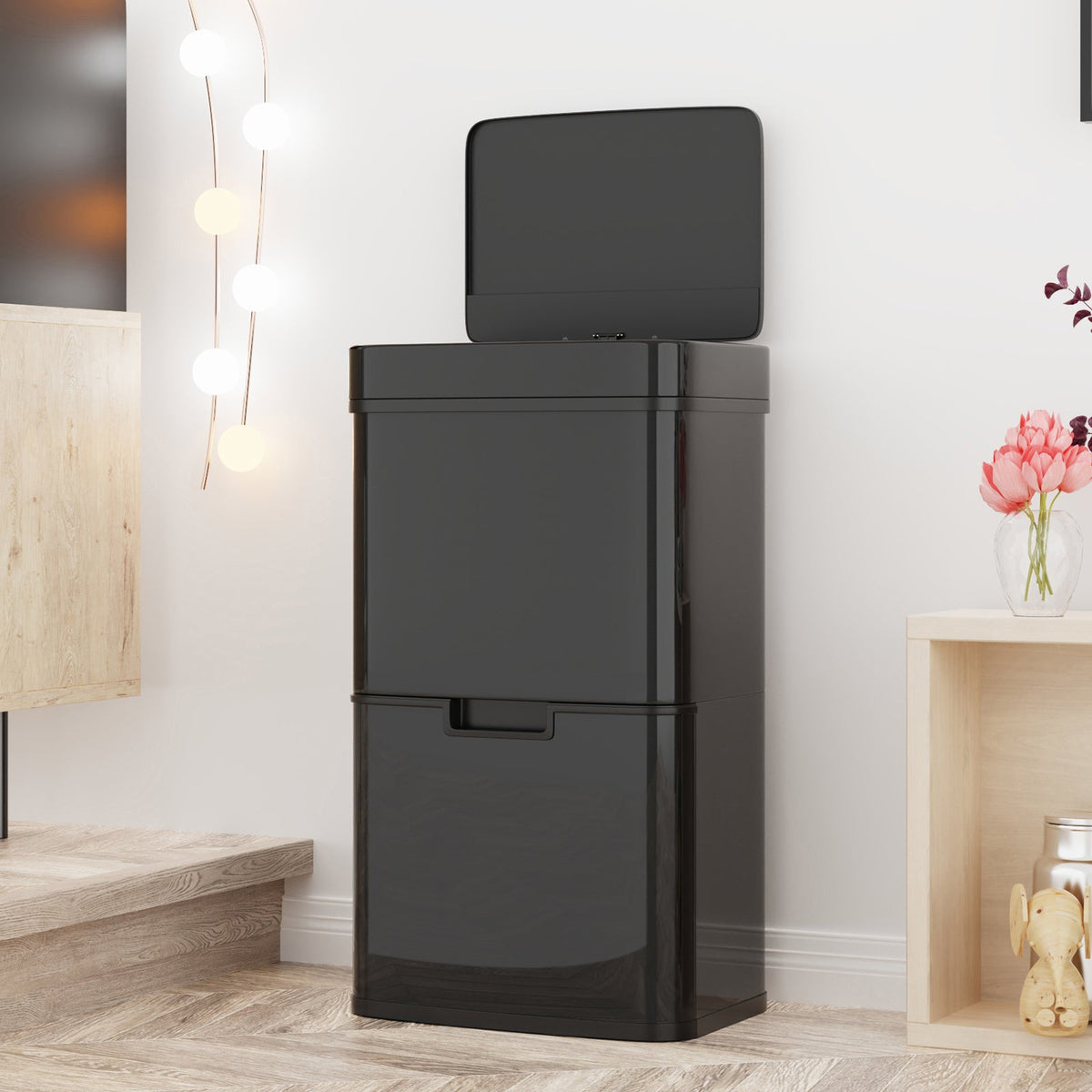 Hands-Free 62L Sensor Trash Can with Two Compartments