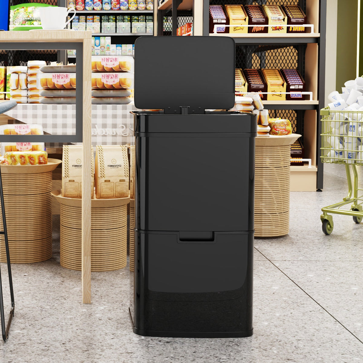Hands-Free 62L Sensor Trash Can with Two Compartments
