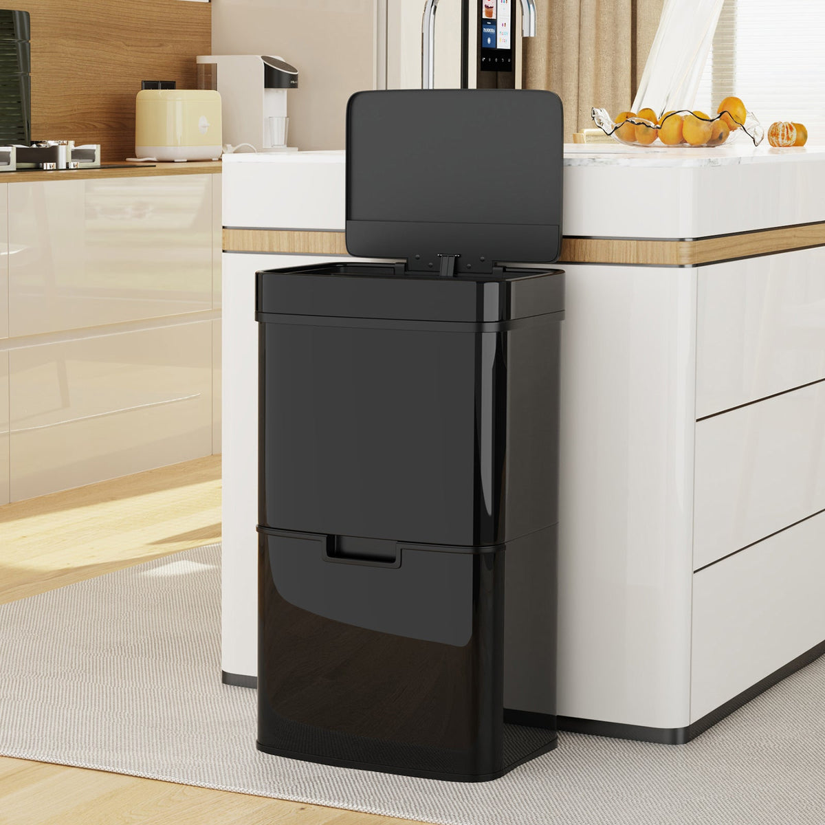 Hands-Free 62L Sensor Trash Can with Two Compartments