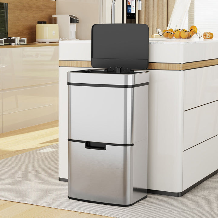 Kitchen Trash Can with Dual Compartments for Recycling