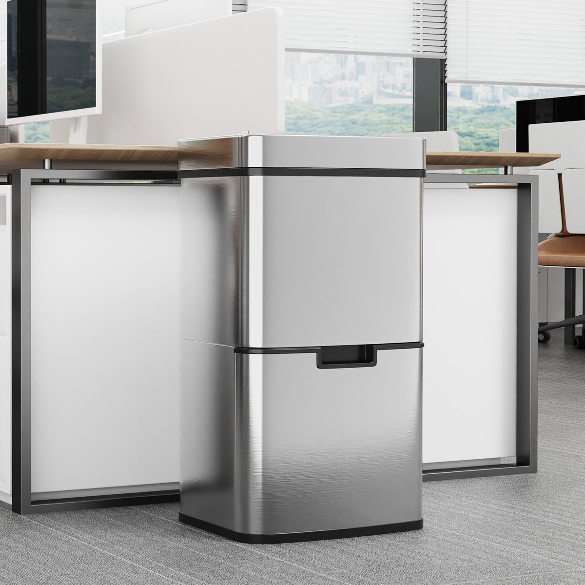 Kitchen Trash Can with Dual Compartments for Recycling