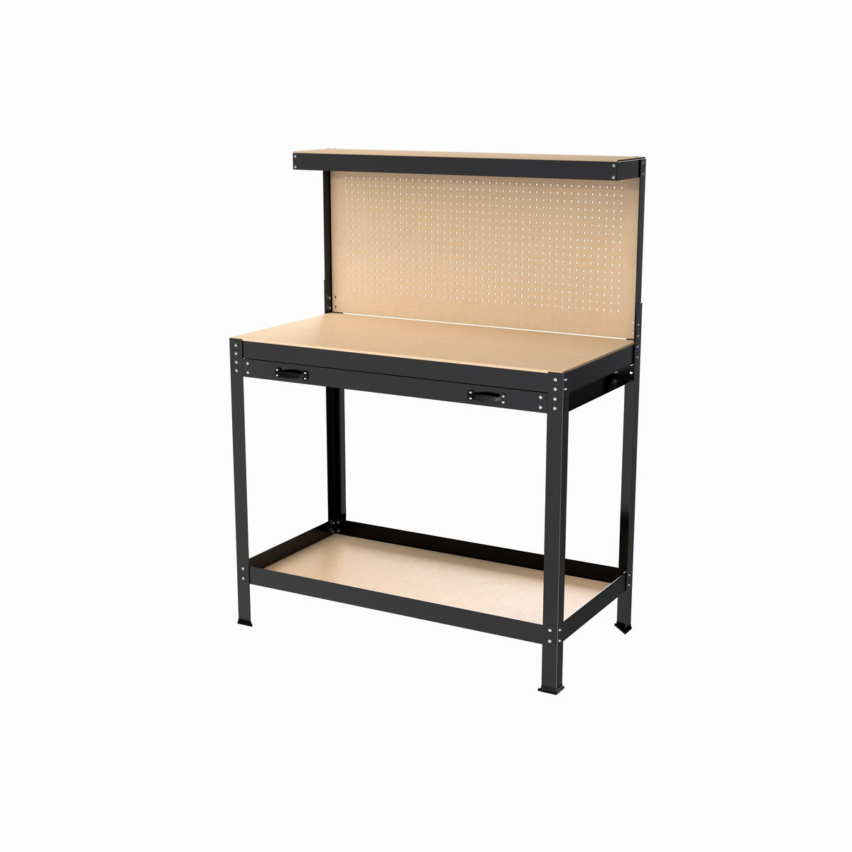 63-Inch Metal Workbench with Pegboard and Pull-Out Drawer