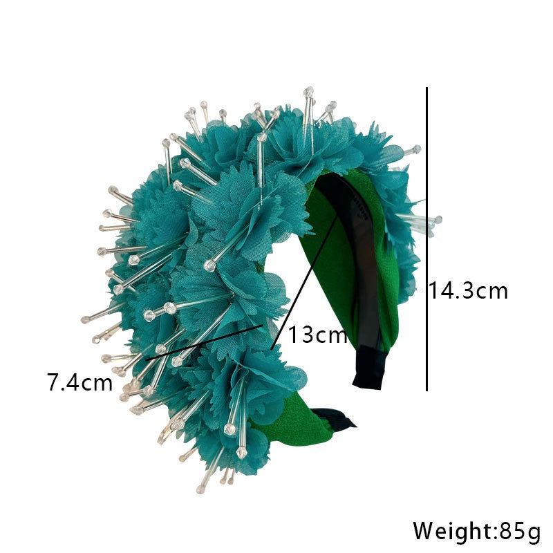 Floral Crystal Headband - Wide Padded Statement Hair Piece