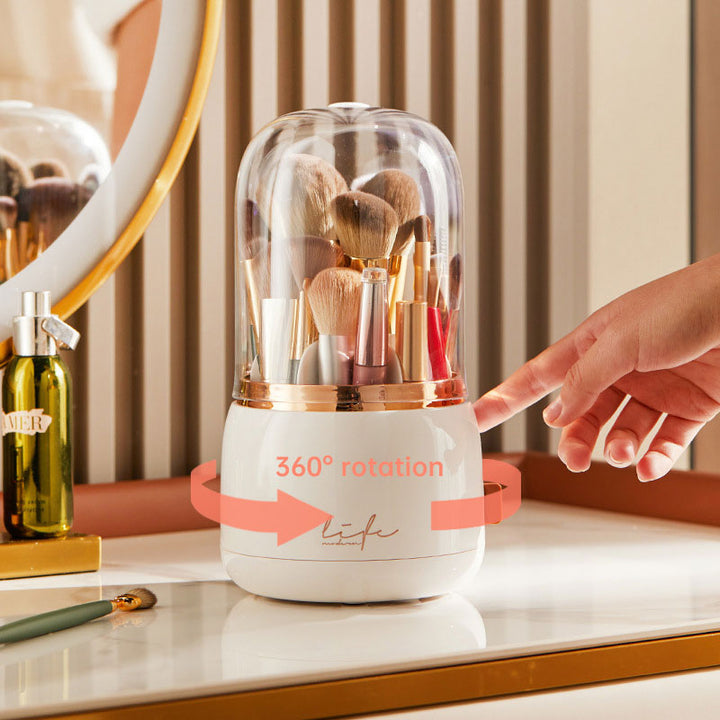 Rotating Makeup Brush Holder with Dust-Proof Dome