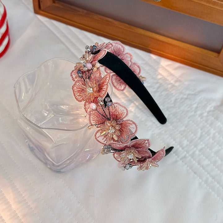 Embroidered Crystal Flower Headband for Elegant Looks