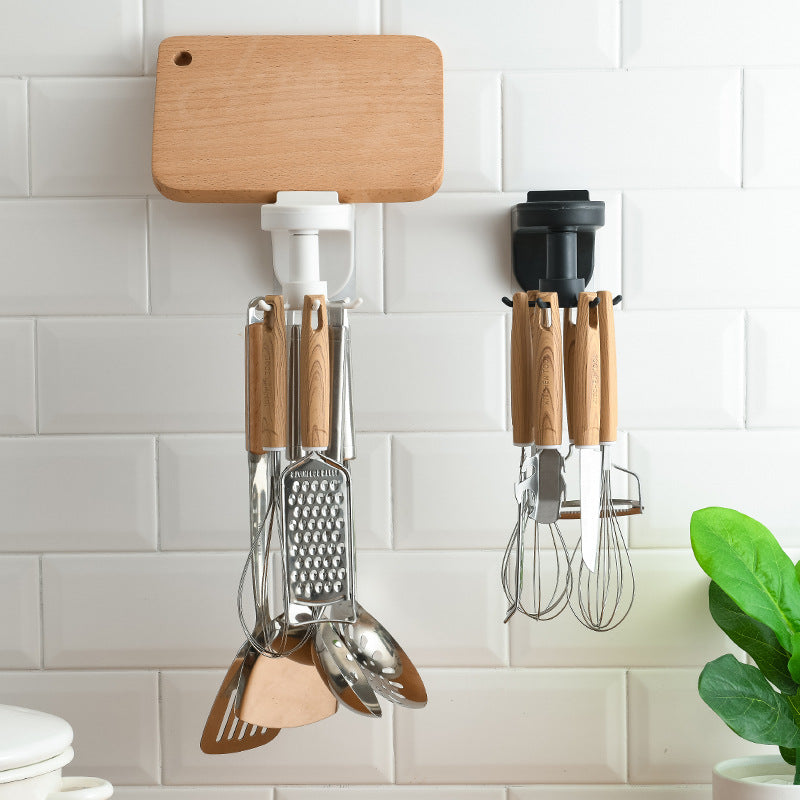 Punch-Free Rotating Kitchen Utensil Rack for Walls
