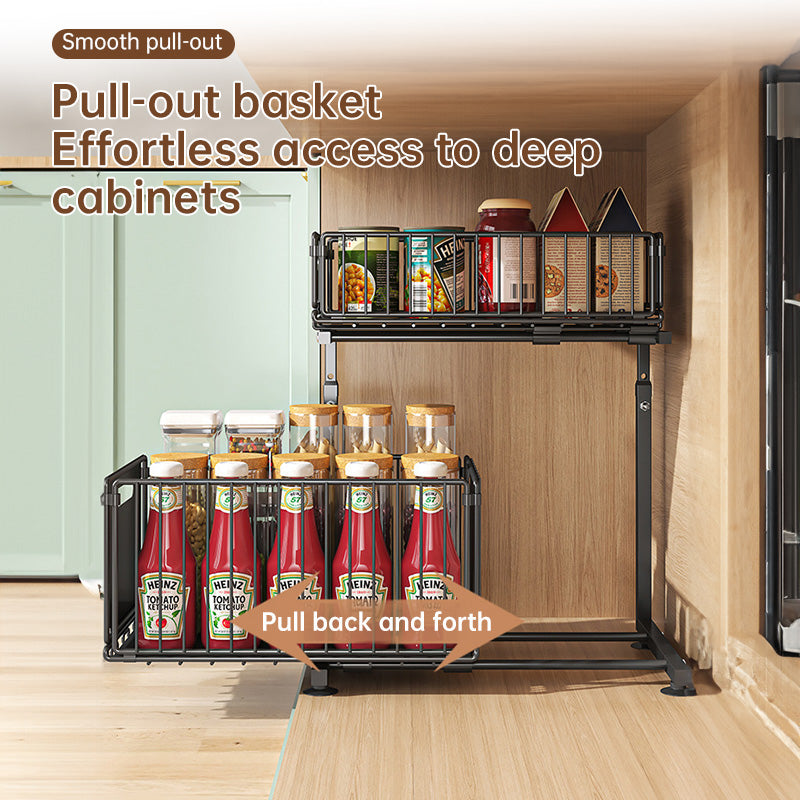 Two-Tier Pull-Out Under-Sink Organizer with Slide Basket