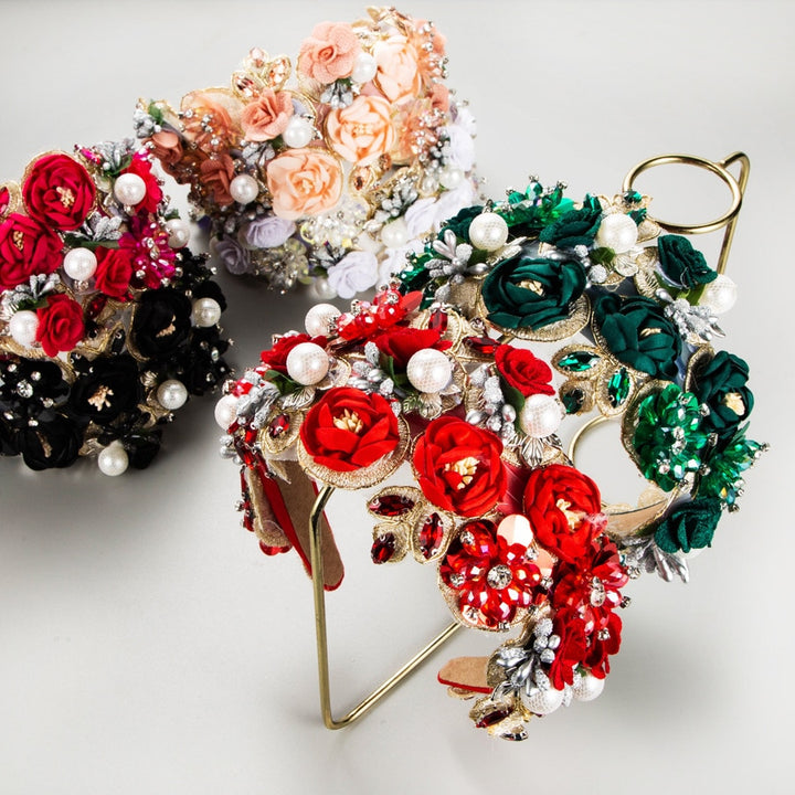 Luxury Floral Rhinestone Pearl Headband for Events
