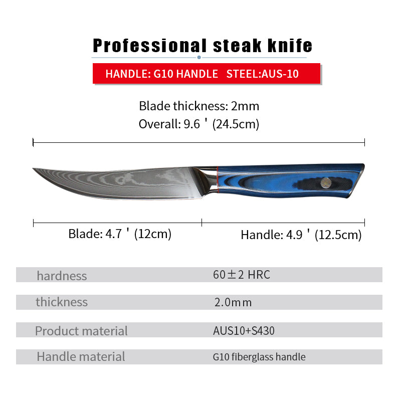 Damascus Steak Knives Set That Stays Sharp, Won't Rust