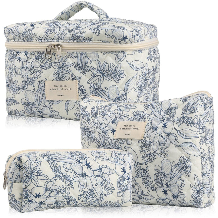 Floral Quilted Makeup Bag Set for Organized Travel