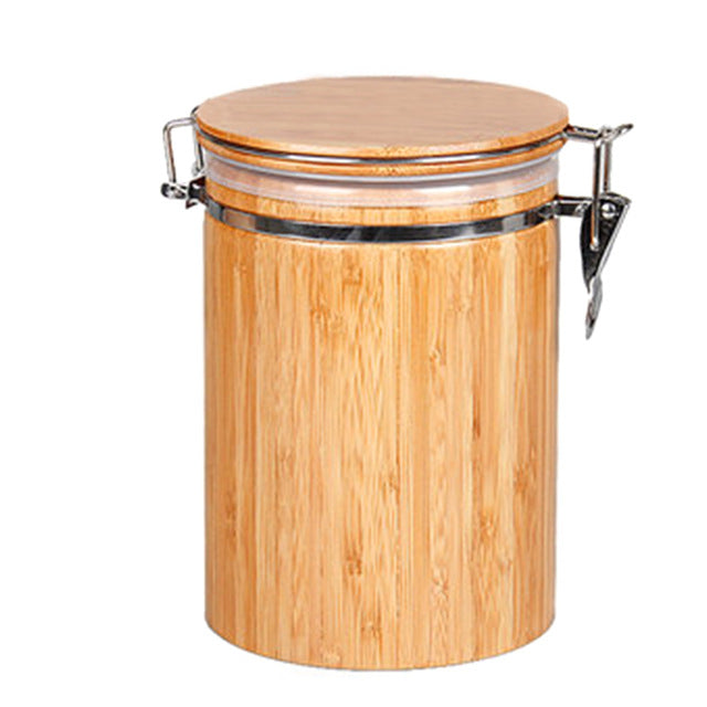 Airtight Bamboo Tea Canister With Clamp Lid & Seal