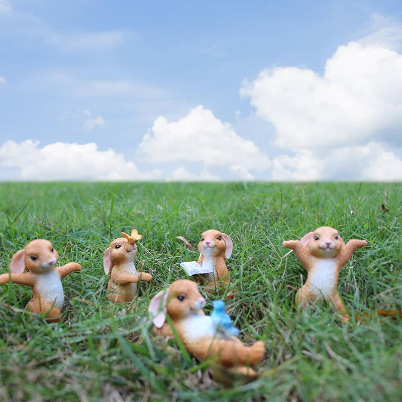 Resin Rabbit Garden Figurines Set of 5 for Outdoor Decor