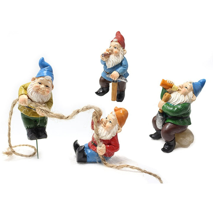 Garden Gnome Statues for Potted Plants, Set of 4