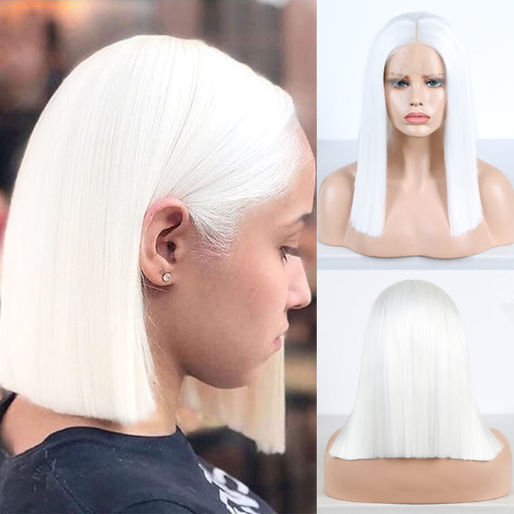 White Synthetic Bob Wig with a Sleek Dramatic Look