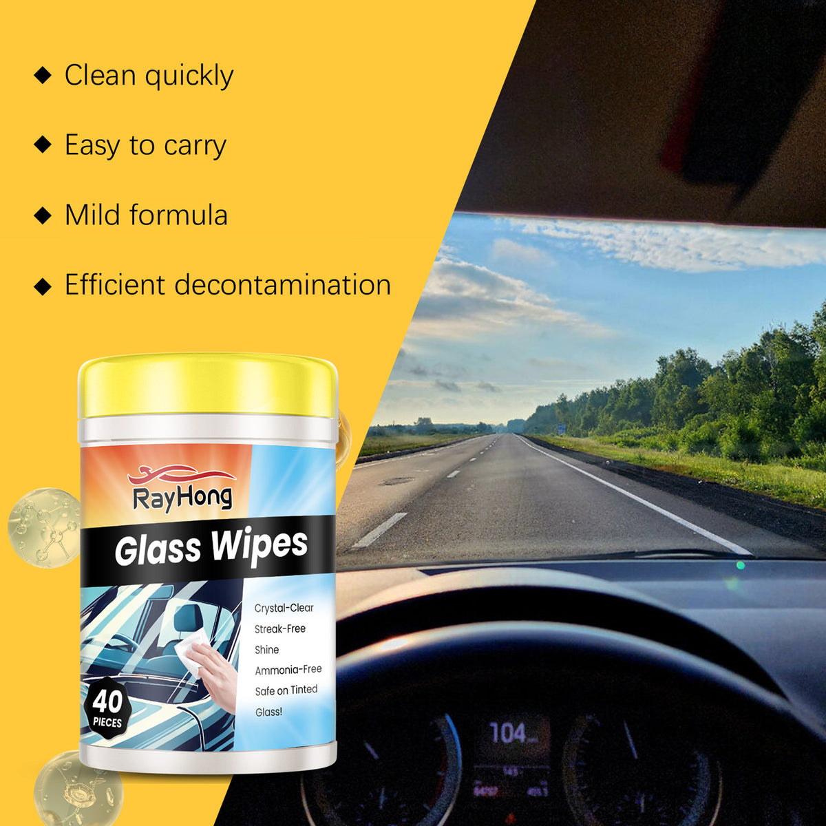 Car Glass Cleaning Wipes for Streak-Free Visibility