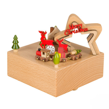 Wooden Musical Box With Moving Mountain Train Keepsake