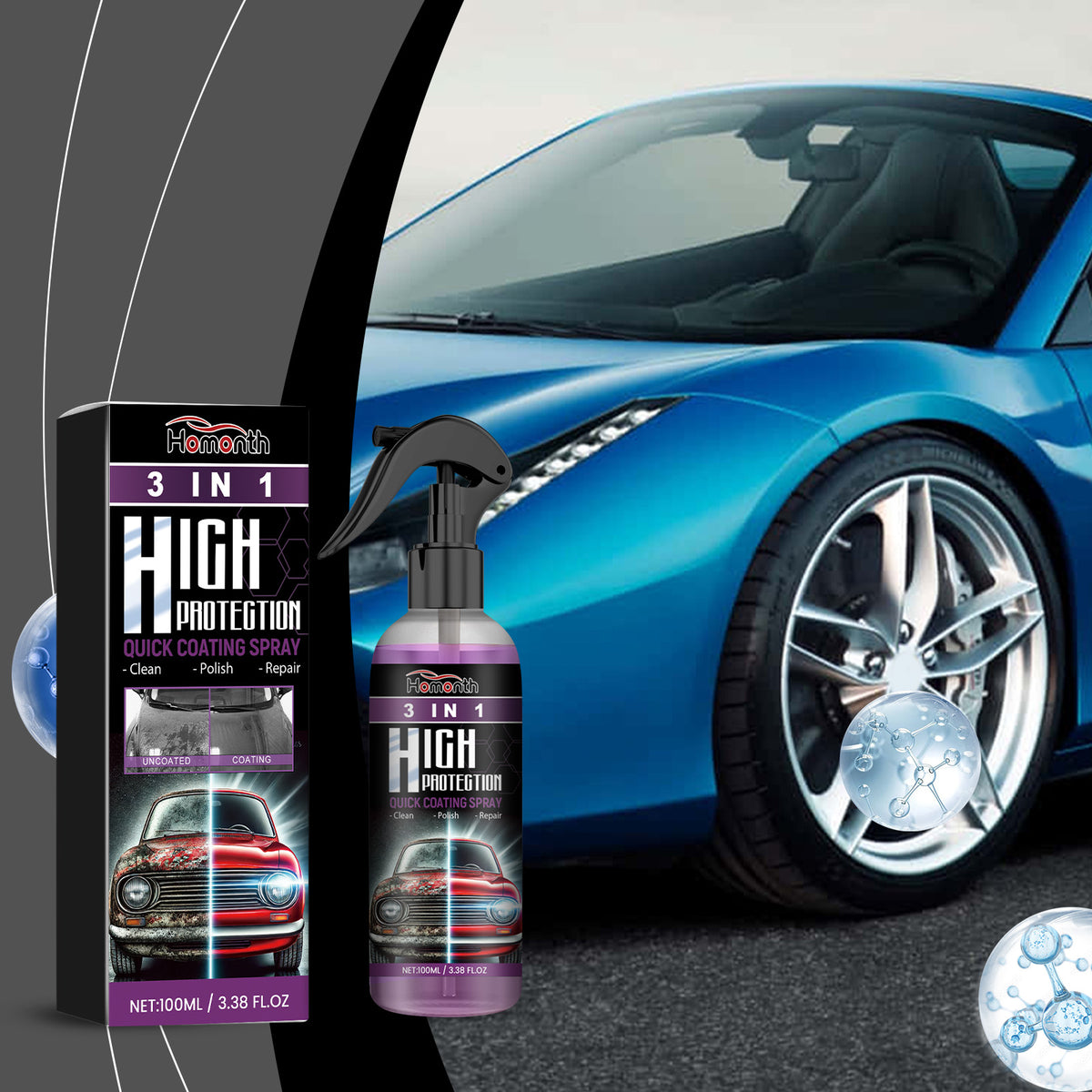 3-In-1 Car Coating Spray for Glossy Paint Protection