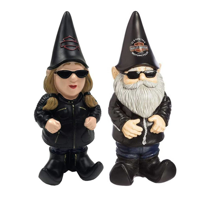 Motorcycle Biker Garden Gnome Pair for Outdoor Decor