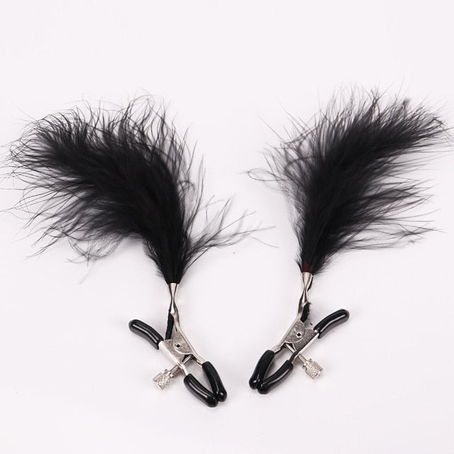 Nipple Clamps With Feather Teasers For Playful Teasing