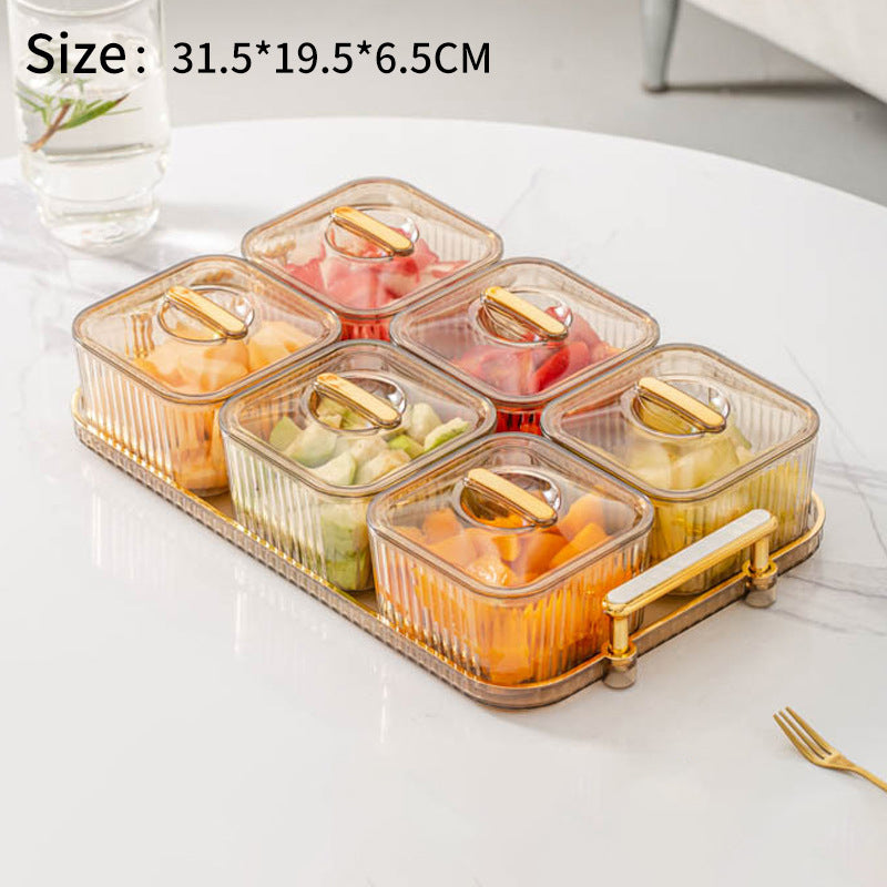 Divided Fruit and Snack Tray with Lids and Gold Handle