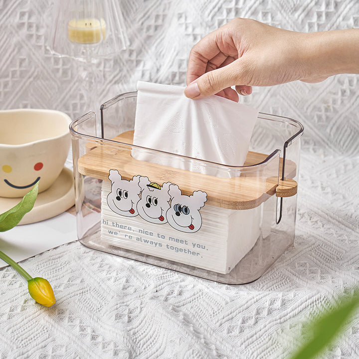 Clear Tissue Box with Bamboo Lid for Living Room Decor