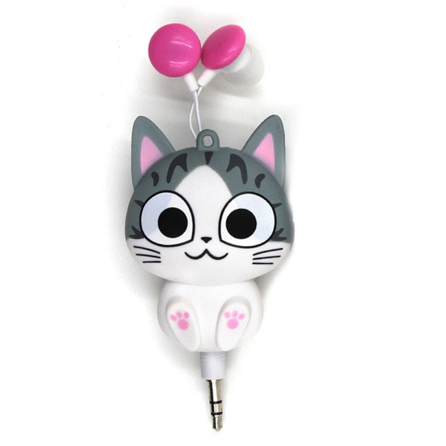 Cartoon Cat Earphones 3.5mm Retractable Wired Headset