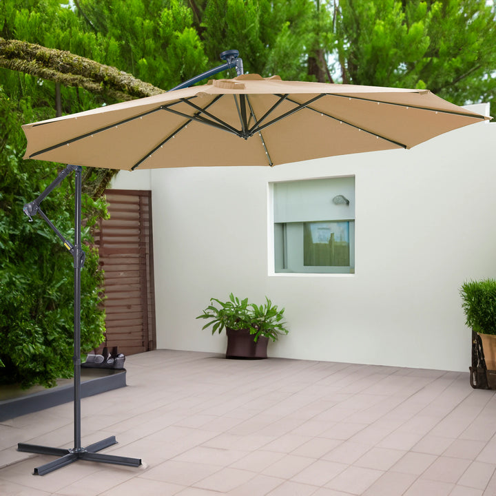 10 FT Solar LED Patio Umbrella with Cantilever Offset