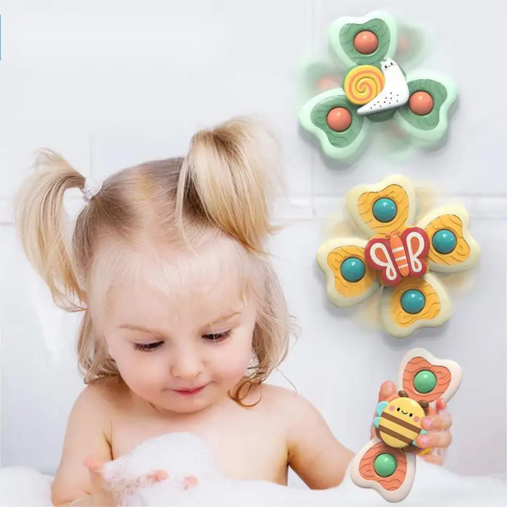 Baby Bath Spinner Toys – 3pc Suction Cup Sensory Set