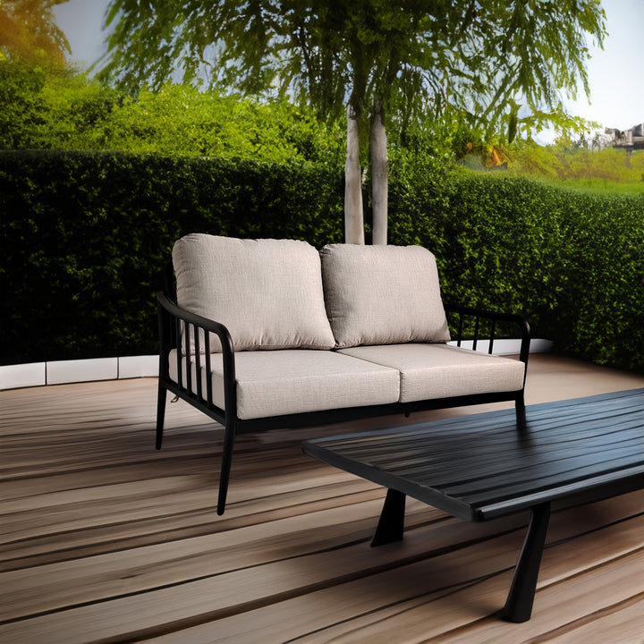 Aluminum Patio Loveseat Set with Cushions and Table