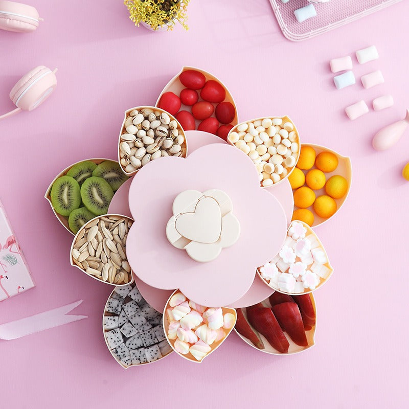 Lotus Rotating Dry Fruit Tray with Lid for Party Snacks
