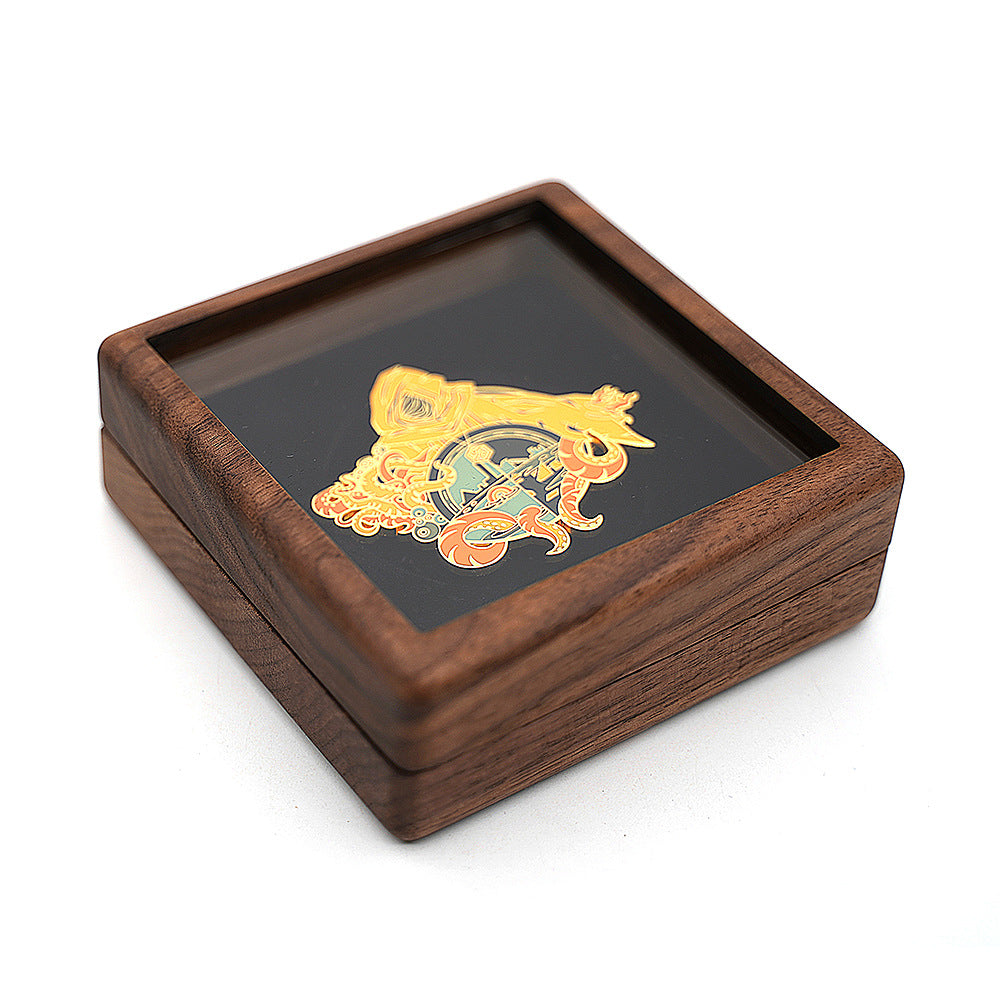 Black Walnut Coin Display Box with Glass Lid and Velvet